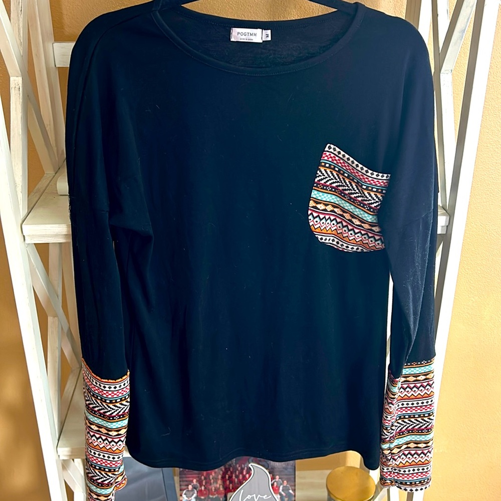 Pogtmm Long Sleeve Tee Aztec Cuffs sz Med
